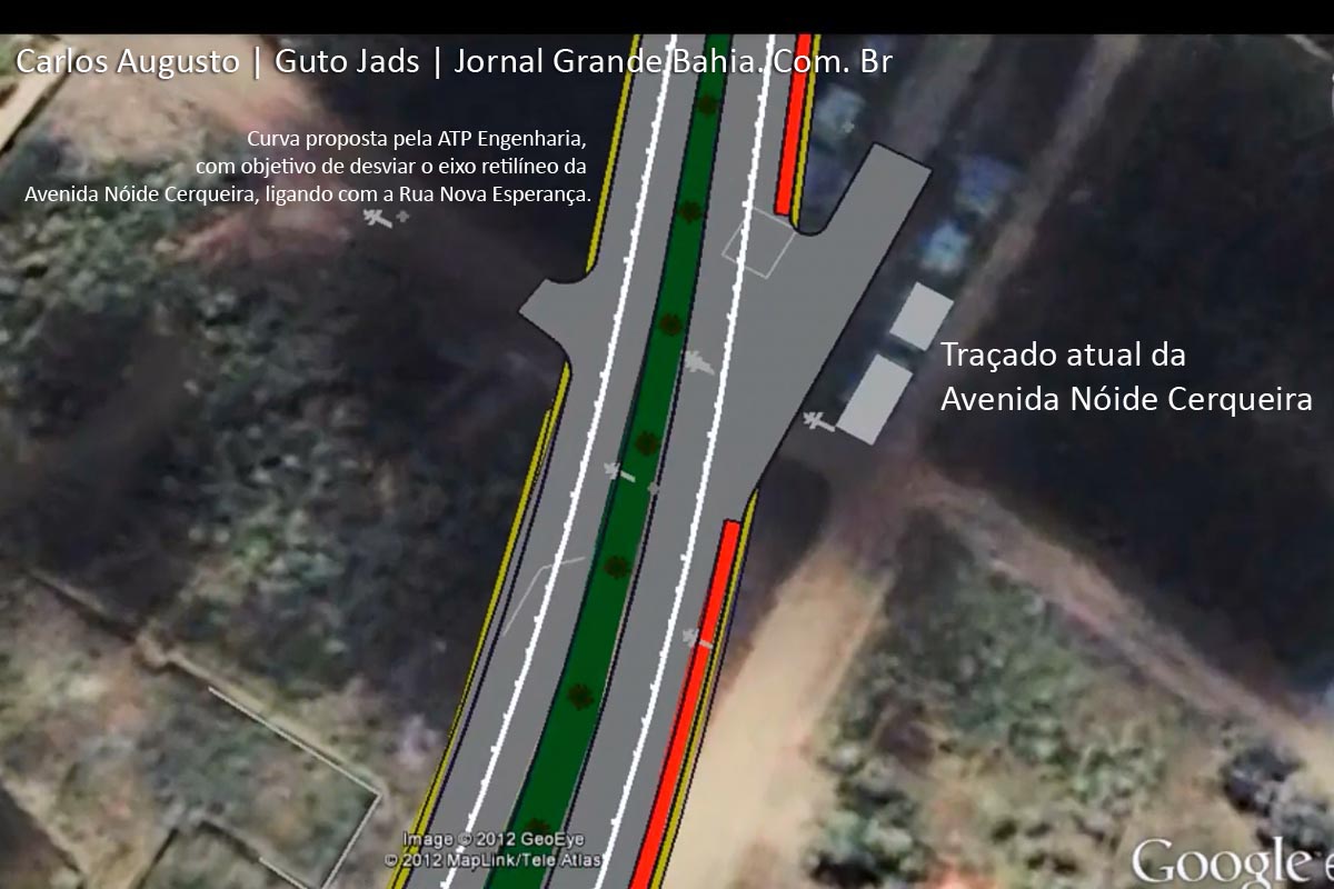 Curva proposta pela ATP Engenharia, com objetivo de desviar o eixo retilíneo da Avenida Nóide Cerqueira, ligando com a Rua Nova Esperança.