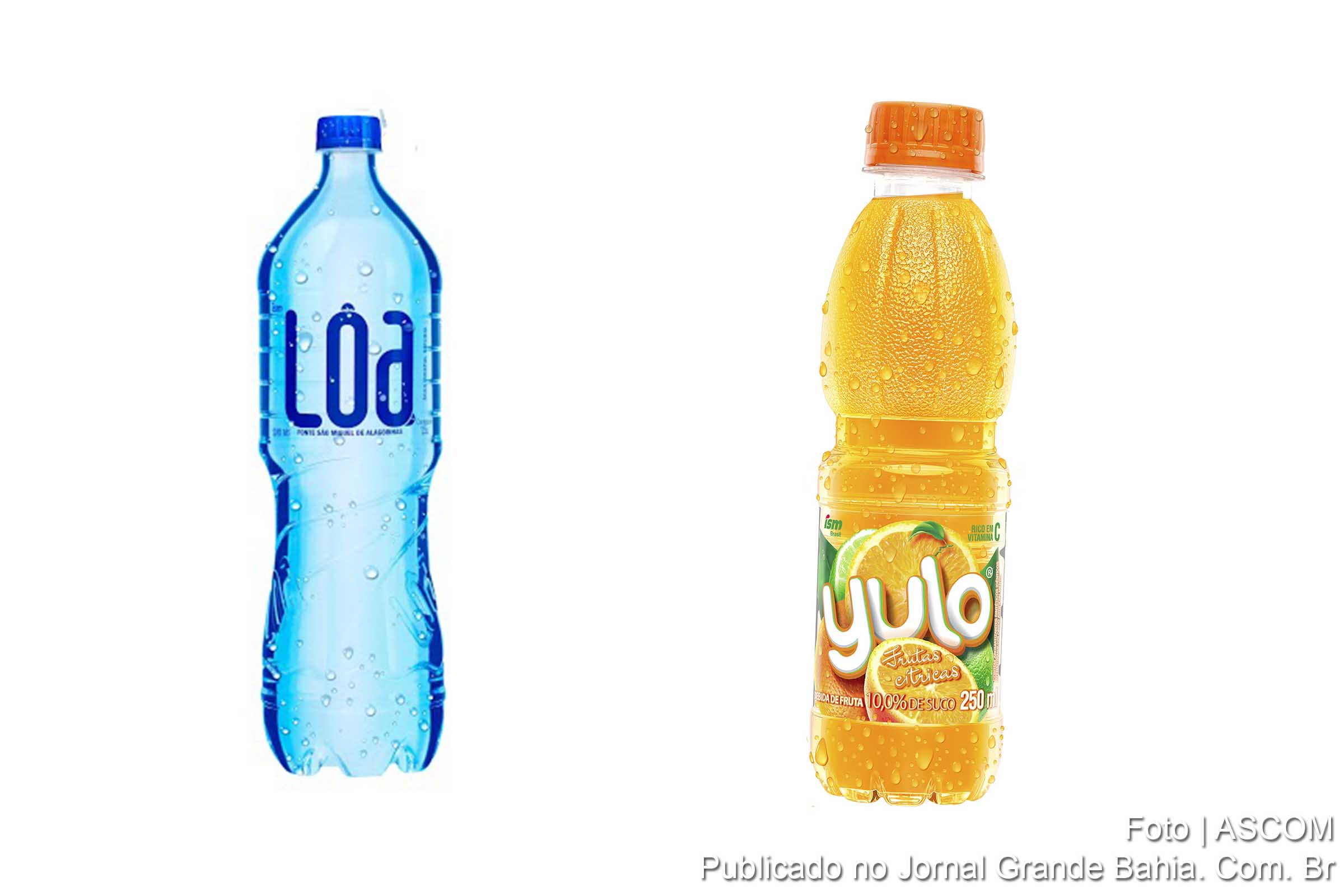 Àgua mineral Lôa e o suco de frutas cítricas Yulo (laranja, limão e maçã).