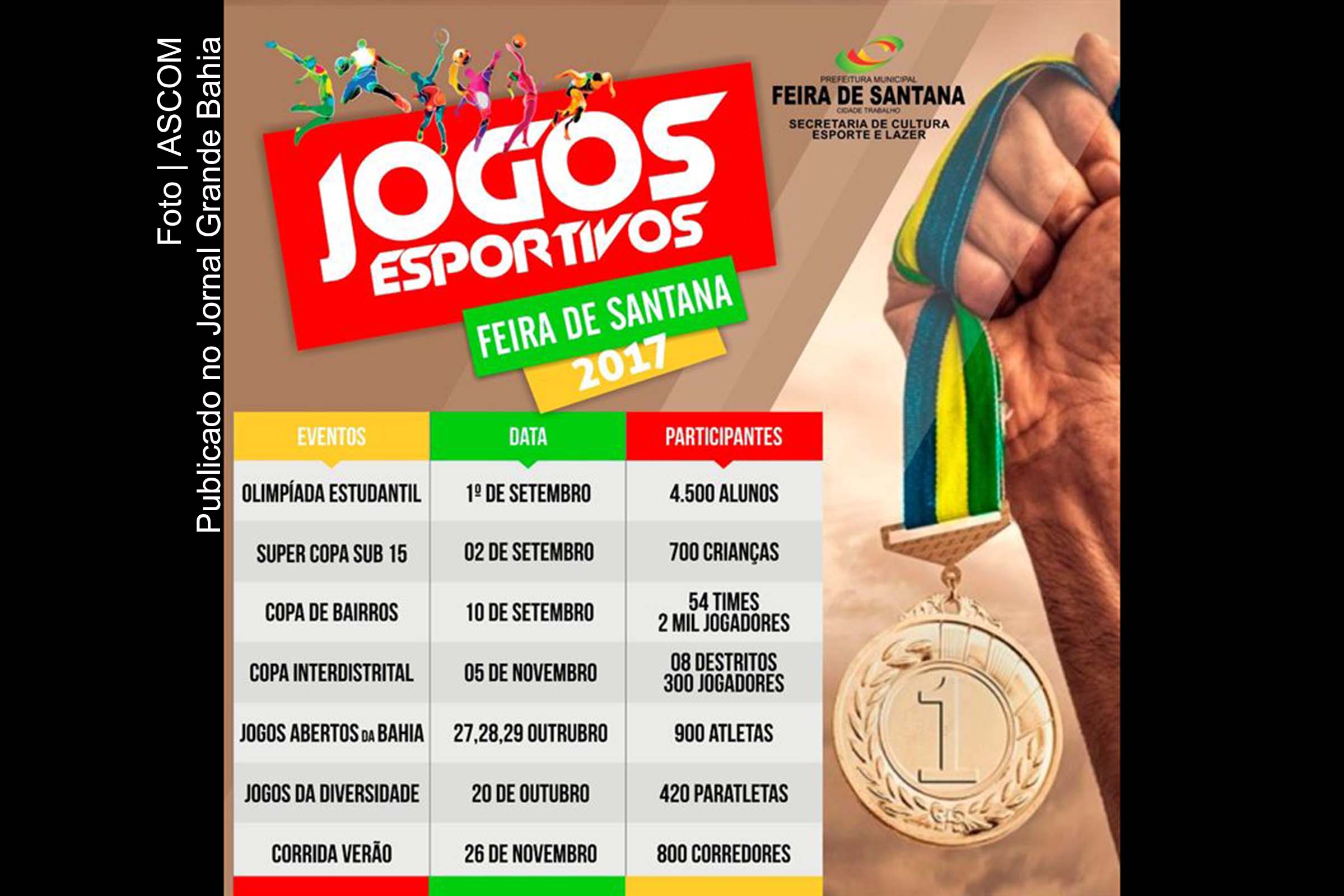 Cartaz anuncia Jogos Esportivos 2017 de Feira de Santana.