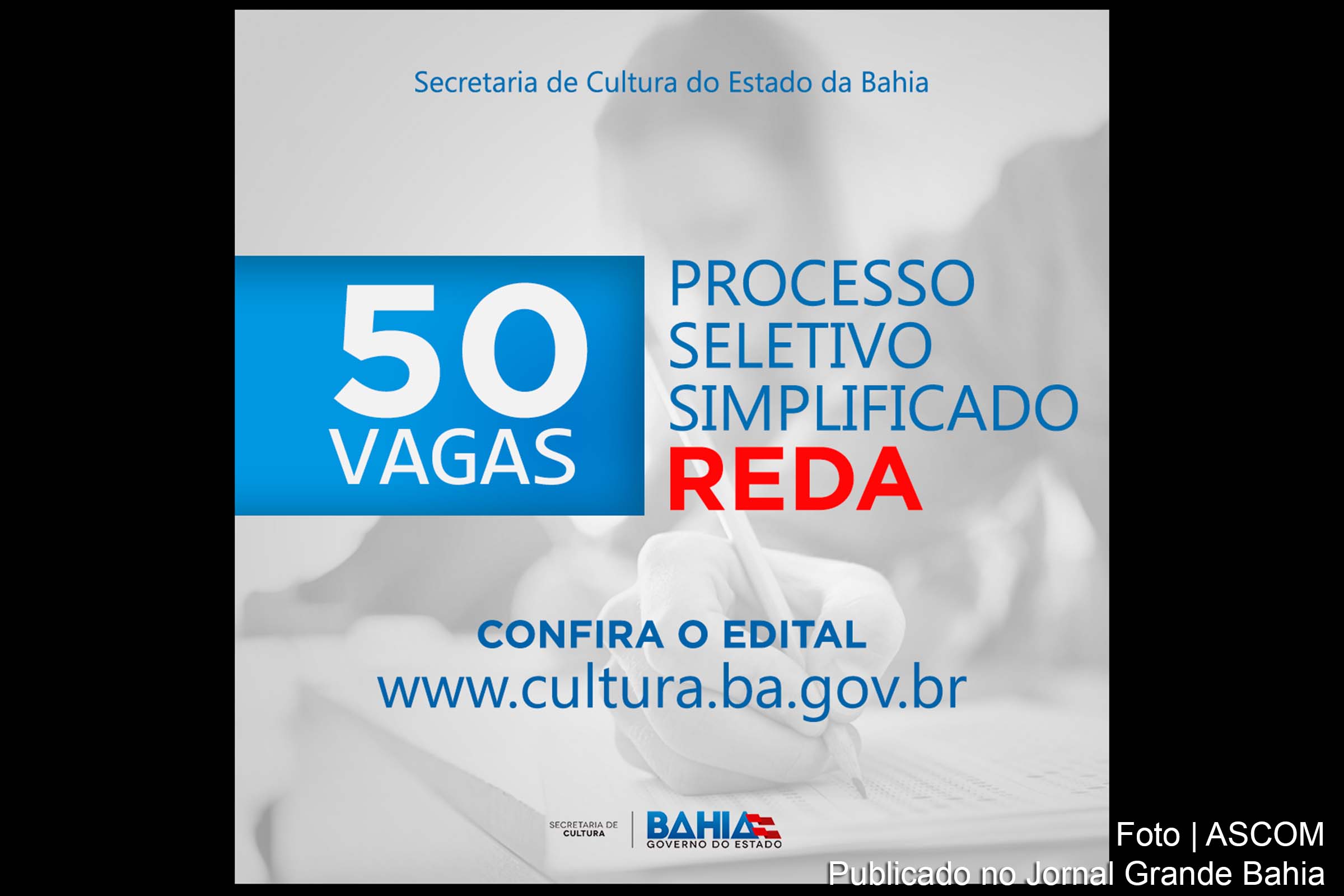 Cartaz anuncia concurso público tipo REDA para SECULT Bahia.