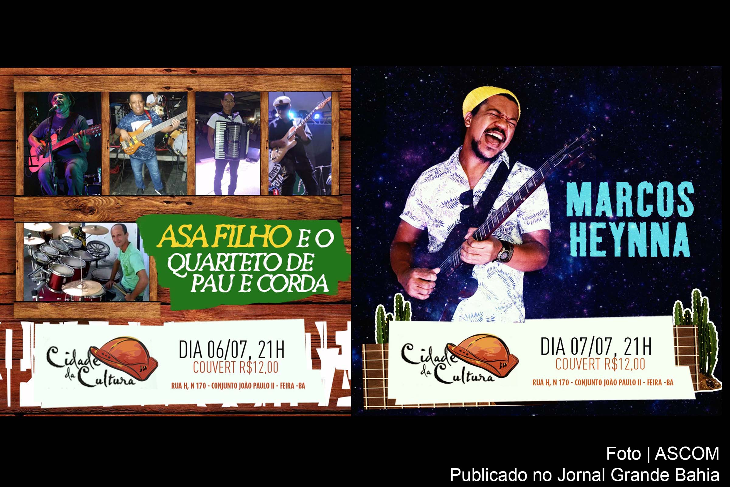 Shows de Asa Filho, Quarteto de Pau e Corda e Marcos Heynna ocorrem na Cidade da Cultura.