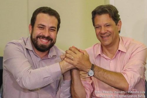 Guilherme Boulos e Fernando Haddad. PSOL e PT formam aliança para o segundo turno das eleições de 2018.