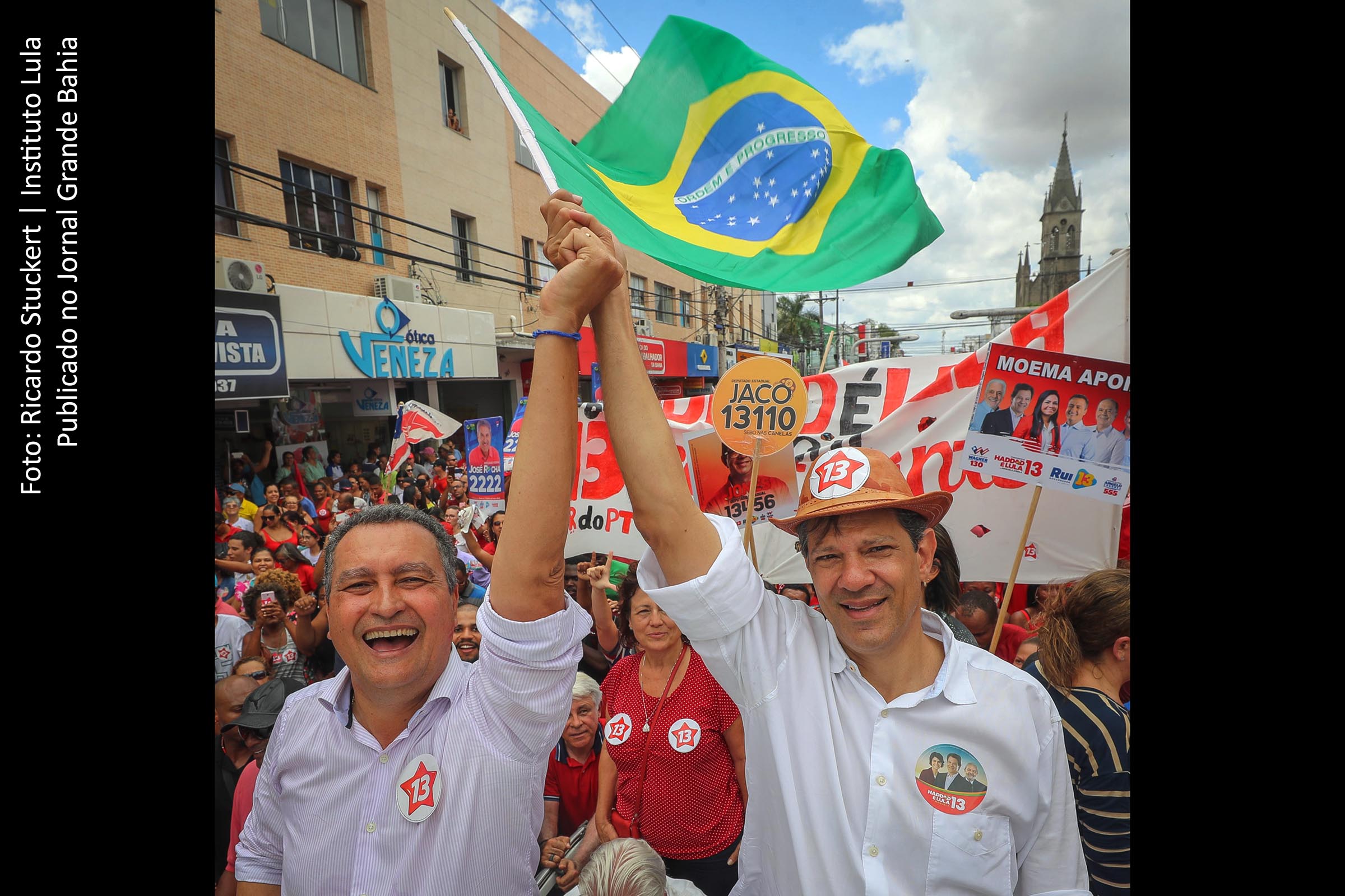 Rui Costa e Fernando Haddad promovem ato de campanha eleitoral em Feira de Santana.
