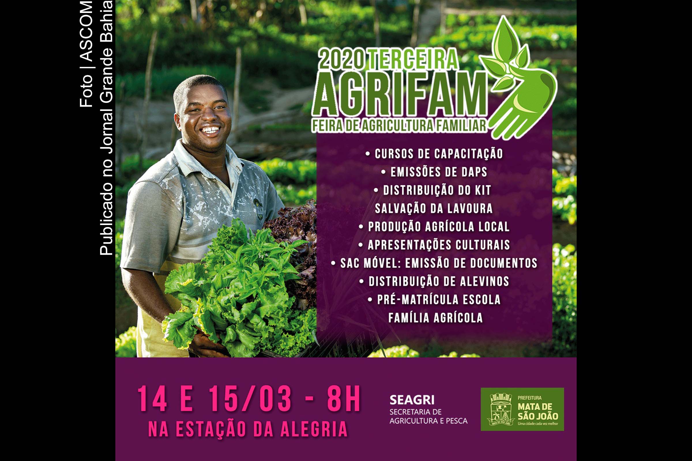 Cartaz anuncia Feira de agricultura familiar 2020.