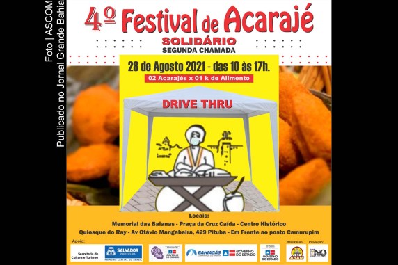 Cartaz anuncia 4º Festival de Acarajé Solidário de Salvador.